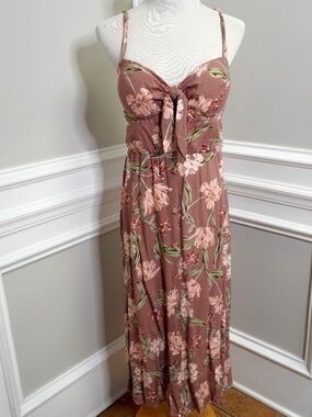 AUW Midi Dress Womens Large Mauve Floral Padded, Size L